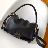 Fendi Women Mamma Baguette Medium Black Nappa Leather Bag
