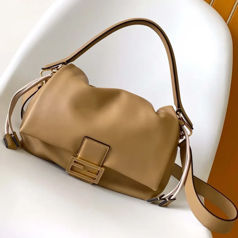 Fendi Women Mamma Baguette Medium Pale Brown Nappa Leather Bag