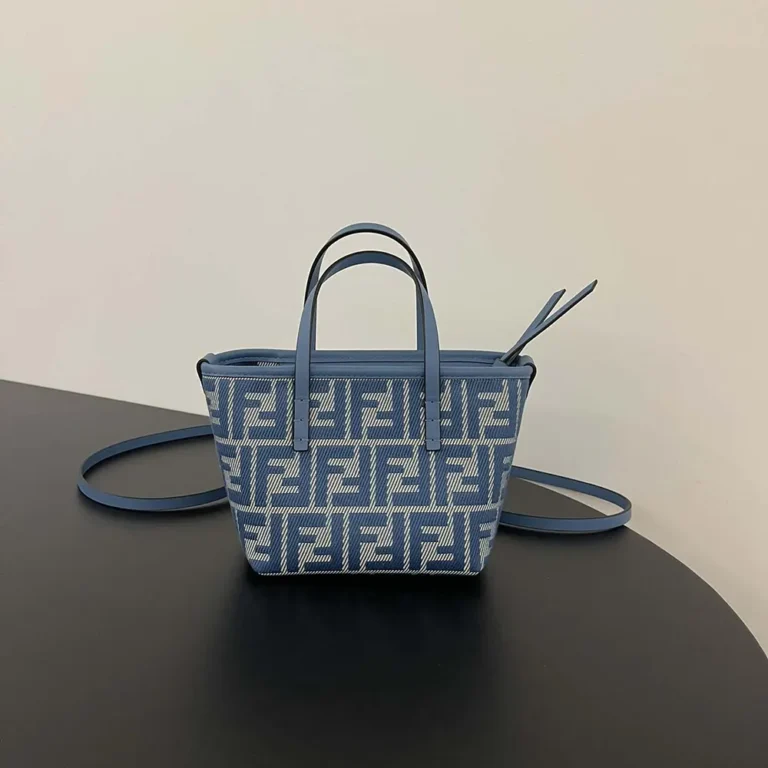 Fendi Women Roll Mini Blue Denim-effect FF Jacquard Mini-bag