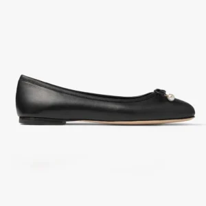 Jimmy Choo Women Elme Flat Black Nappa Leather Flats with Pearl Embellishment