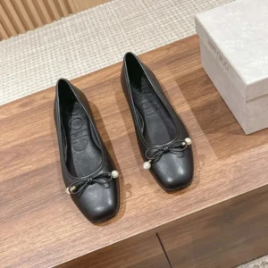 Jimmy Choo Women Elme Flat Black Nappa Leather Flats with Pearl Embellishment