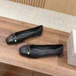 Jimmy Choo Women Elme Flat Black Nappa Leather Flats with Pearl Embellishment