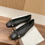 Jimmy Choo Women Elme Flat Black Nappa Leather Flats with Pearl Embellishment