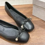 Jimmy Choo Women Elme Flat Black Nappa Leather Flats with Pearl Embellishment
