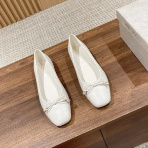 Jimmy Choo Women Elme Flat Latte Nappa Leather Flats with Pearl Embellishment