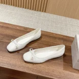 Jimmy Choo Women Elme Flat Latte Nappa Leather Flats with Pearl Embellishment