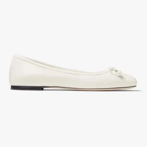 Jimmy Choo Women Elme Flat Latte Nappa Leather Flats with Pearl Embellishment
