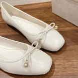 Jimmy Choo Women Elme Flat Latte Nappa Leather Flats with Pearl Embellishment