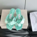 Jimmy Choo Women Freja 70 Aqua Green Suede Paillette Sandals FREJA70RPQ