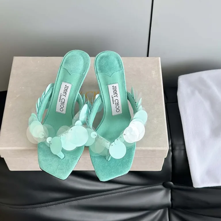 Jimmy Choo Women Freja 70 Aqua Green Suede Paillette Sandals FREJA70RPQ