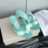 Jimmy Choo Women Freja 70 Aqua Green Suede Paillette Sandals FREJA70RPQ