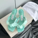 Jimmy Choo Women Freja 70 Aqua Green Suede Paillette Sandals FREJA70RPQ