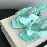 Jimmy Choo Women Freja 70 Aqua Green Suede Paillette Sandals FREJA70RPQ