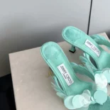 Jimmy Choo Women Freja 70 Aqua Green Suede Paillette Sandals FREJA70RPQ