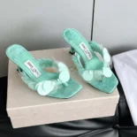 Jimmy Choo Women Freja 70 Aqua Green Suede Paillette Sandals FREJA70RPQ