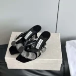 Jimmy Choo Women Freja 70 Black Suede Paillette Sandals FREJA70RPQ