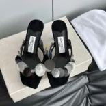 Jimmy Choo Women Freja 70 Black Suede Paillette Sandals FREJA70RPQ