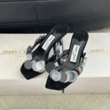 Jimmy Choo Women Freja 70 Black Suede Paillette Sandals FREJA70RPQ
