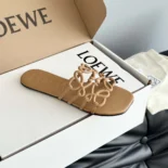 Loewe Women Petal Anagram Slide in Soft Calfskin-Brown