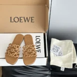 Loewe Women Petal Anagram Slide in Soft Calfskin-Brown