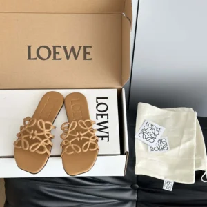 Loewe Women Petal Anagram Slide in Soft Calfskin-Brown