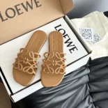 Loewe Women Petal Anagram Slide in Soft Calfskin-Brown
