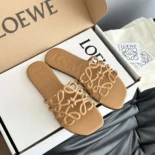 Loewe Women Petal Anagram Slide in Soft Calfskin-Brown