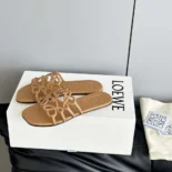 Loewe Women Petal Anagram Slide in Soft Calfskin-Brown