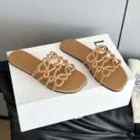 Loewe Women Petal Anagram Slide in Soft Calfskin-Brown