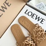 Loewe Women Petal Anagram Slide in Soft Calfskin-Brown