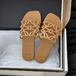 Loewe Women Petal Anagram Slide in Soft Calfskin-Brown