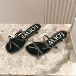 Loewe Women Petal Sandal in Suede and Rhinestones-Black