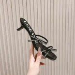 Loewe Women Petal Sandal in Suede and Rhinestones-Black