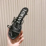 Loewe Women Petal Sandal in Suede and Rhinestones-Black