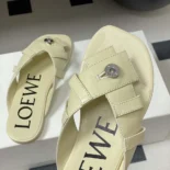 Loewe Women Toy Panta Toe Post Sandal in Lambskin-Beige