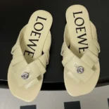 Loewe Women Toy Panta Toe Post Sandal in Lambskin-Beige