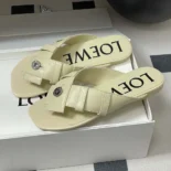 Loewe Women Toy Panta Toe Post Sandal in Lambskin-Beige