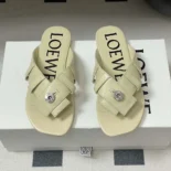 Loewe Women Toy Panta Toe Post Sandal in Lambskin-Beige