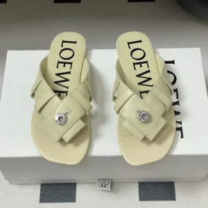 Loewe Women Toy Panta Toe Post Sandal in Lambskin-Beige
