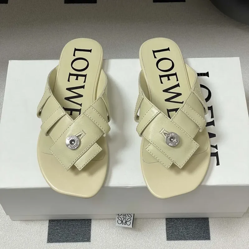 Loewe Women Toy Panta Toe Post Sandal in Lambskin-Beige