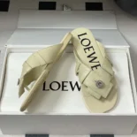 Loewe Women Toy Panta Toe Post Sandal in Lambskin-Beige