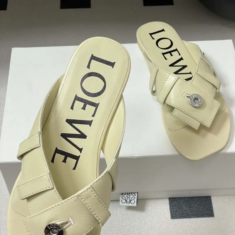 Loewe Women Toy Panta Toe Post Sandal in Lambskin-Beige