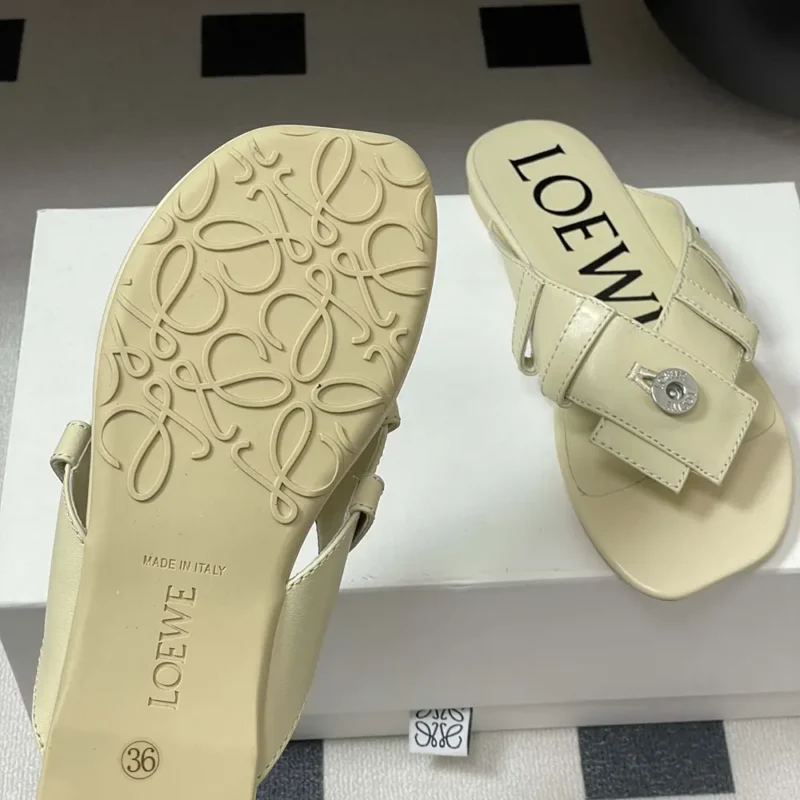 Loewe Women Toy Panta Toe Post Sandal in Lambskin-Beige