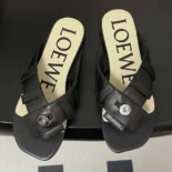 Loewe Women Toy Panta Toe Post Sandal in Lambskin-Black