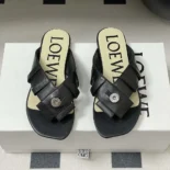 Loewe Women Toy Panta Toe Post Sandal in Lambskin-Black