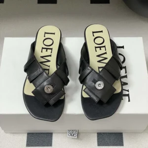 Loewe Women Toy Panta Toe Post Sandal in Lambskin-Black