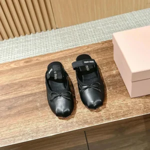 Miu Miu Women Leather Ballerina Mules-Black 5F451E