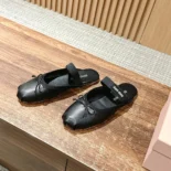 Miu Miu Women Leather Ballerina Mules-Black 5F451E