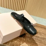 Miu Miu Women Leather Ballerina Mules-Black 5F451E
