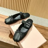 Miu Miu Women Leather Ballerina Mules-Black 5F451E